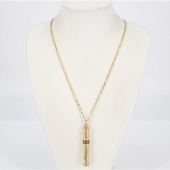 Vintage Gucci Gold Perfume Vial Pendant Necklace w/ Sherry Line Detail - Picture 1 of 3